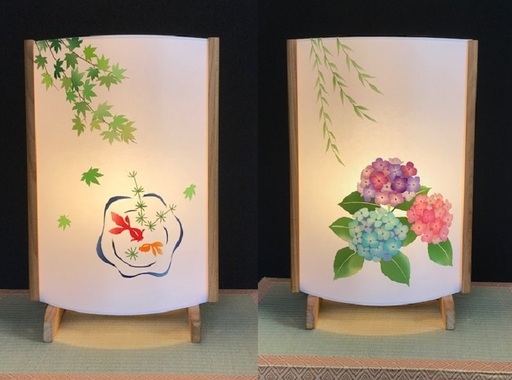 着物生地で作ったおしゃれな行灯（あんどん） 金魚と紫陽花