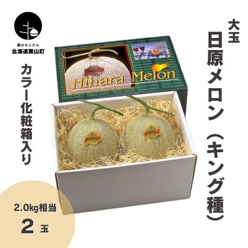 大玉「日原メロン（キング種）」（2.0kg相当×2玉）カラー化粧箱入り