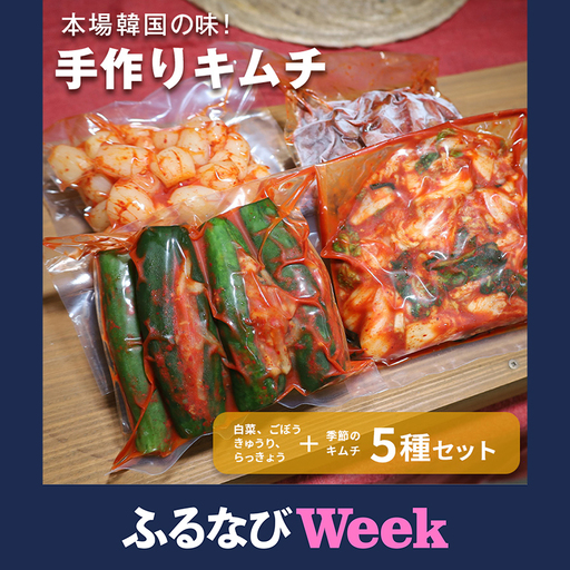【ふるなびWEEK対象】キムチ 5種 (きゅうり らっきょう ごぼう 白菜 季節のキムチ)セット 2.1kg ～ 2.7kg (1袋 約350～450g×5種類) AF-003