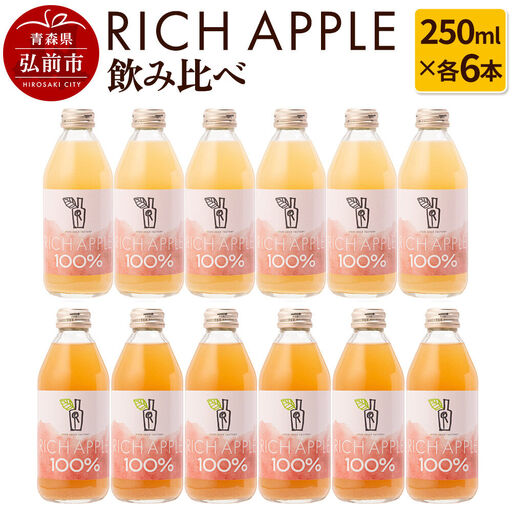 りんごジュース RICH APPLE 飲み比べ 12本セット（250ml×12本）
