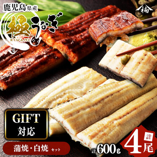 【ギフト対応】楠田 極うなぎ 蒲焼き2・白焼き 計4尾(計600g以上)  b6-009