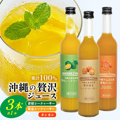 沖縄県 青切シークヮサー&黄金シークヮサー&贅熟タンカンジュース(各1本セット)KS1003