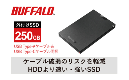 BUFFALO バッファロー ポータブル SSD 250GB TypeA & TypeC USB 外付けssd 外付けSSD ドライブ 家電 電化製品 パソコン PC PC周辺機器 パソコン周辺機器 機器 コンパクトサイズ 持ち運び バッファロー 愛知 愛知県 日進市