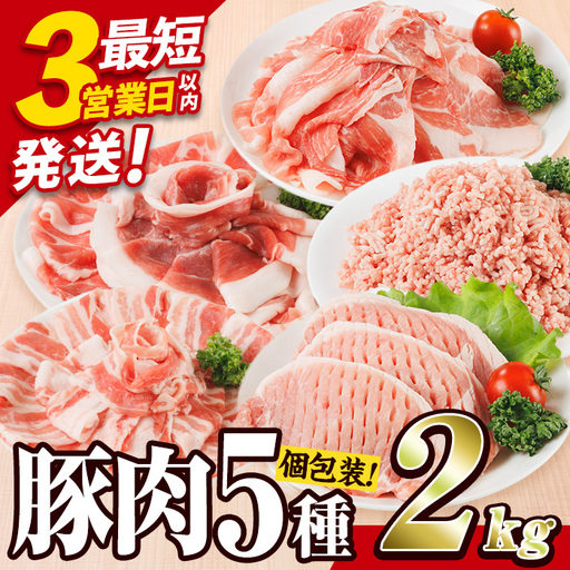 ＼3営業日以内発送／＜1回配送＞ 豚肉 バラエティーパック (合計2kg) 【BD320】【西日本畜産】