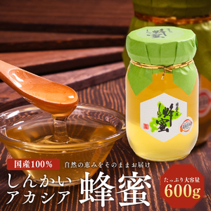 国産天然 しんかいアカシア蜂蜜(600g) ( ふるさと納税 はちみつ アカシア蜂蜜 国産 ハチミツ 天然 濃厚 北海道 遠軽町 株式会社 新海養蜂場 ) en01-00160