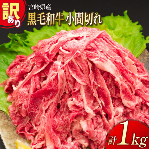「訳あり」宮崎県産 黒毛和牛小間切れ 1kg【B499】