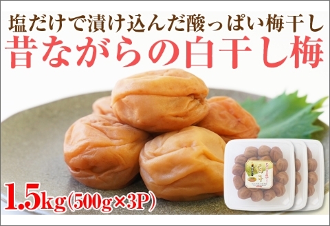 【0752-4】【和歌山県/紀州南高梅】紀州南高梅 昔ながらの白干し梅 1.5kg（500g×3パック） 塩分約20%