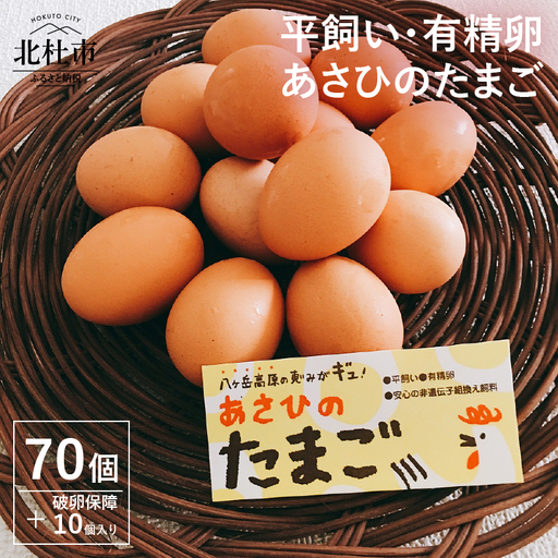 平飼い・有精卵　あさひのたまご　70個+破卵保障10個入り [h001]