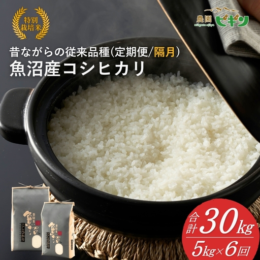 [令和8年産 先行予約] 昔ながらの魚沼産コシヒカリ 従来品種 定期便 30kg(5キロ×隔月全6回)農園ビギン|おこめ 特A評価 小千谷市 コシヒカリ
