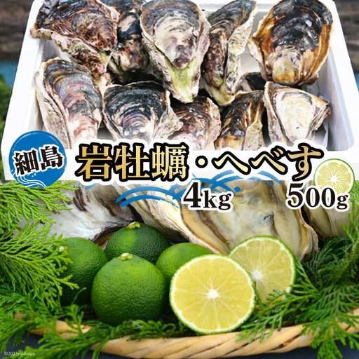 【期間限定発送】岩牡蠣 殻付き 細島 岩ガキ 約4kg 日向特産 へべす 500g セット