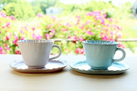 京丹波町の窯元「工房瑞穂」特製のコーヒーカップ+ソーサー ペアセット [028MG001]