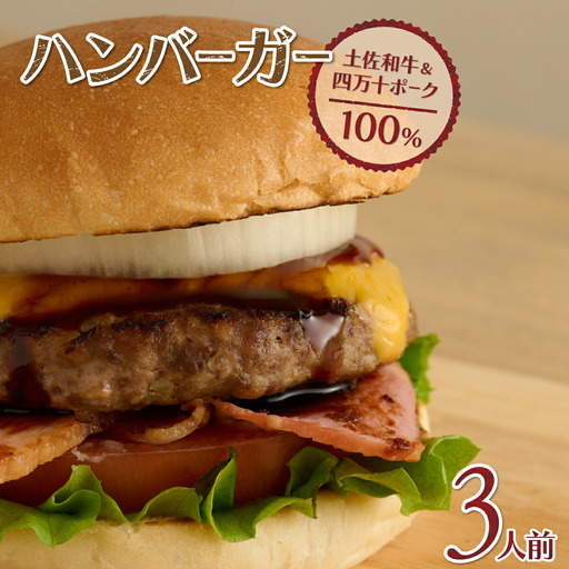 土佐和牛＆四万十ポーク合い挽きハンバーガーセット【３人前】