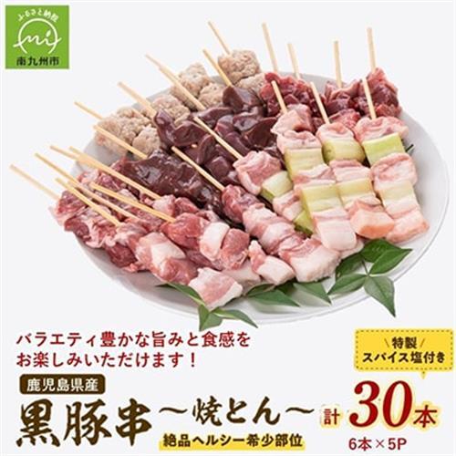 鹿児島県産黒豚串～焼とん～6本×5P(特製スパイス塩付き)【配送不可地域：離島】【1185949】