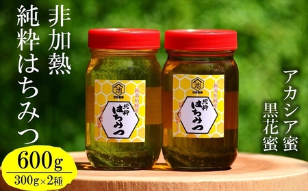 [令和8年産・数量限定]国産 非加熱 純粋はちみつ 300g×2種類(アカシア蜜・黒花蜜)食べ比べセット 蜂蜜[Y0450]