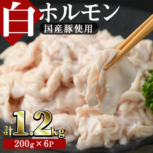 白ホルモン(約計1.2kg・200g×6P)豚肉 モツ 小分け 冷凍 国産【J-5】【幸食品】