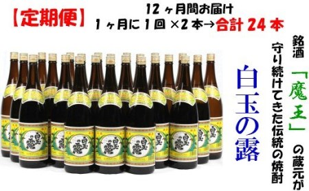 【定期便：魔王の姉妹焼酎】＜白玉の露＞ 1升瓶×２本 12ヶ月定期配送 TK-003-2