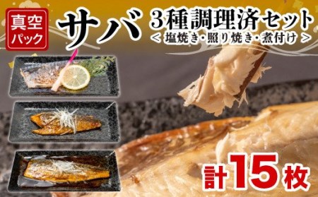 サバ 煮付け 塩焼き 照り焼き 3種 計15枚 サバ
