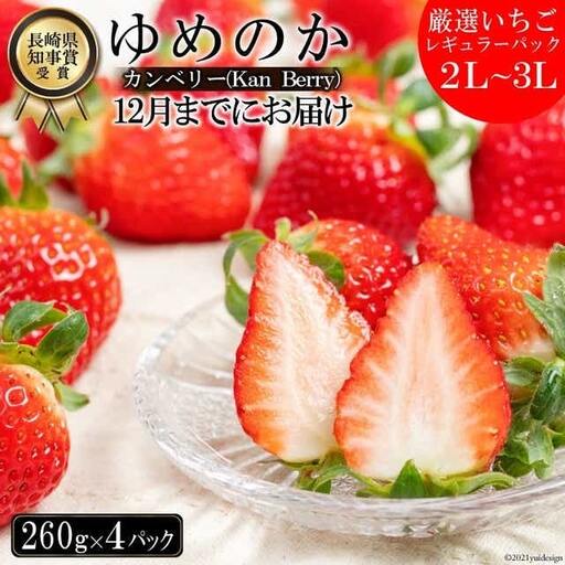 CF106【令和8年11?12月発送】長崎県知事賞受賞 厳選いちご ゆめのか 2L～3L 260g×4パック