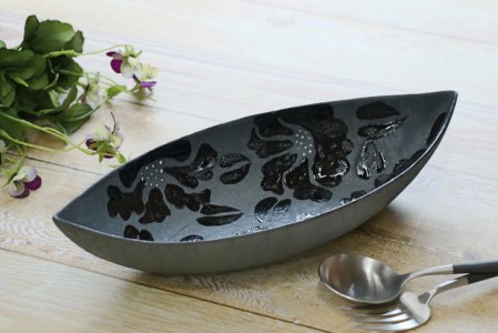 【伊万里焼】パスタ皿 カレー皿 絞り花船形鉢 032-H709