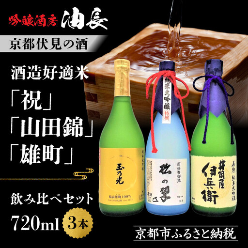 【吟醸酒房 油長】京都伏見の酒 祝/山田錦/雄町 3本飲み比べ｜日本酒 純米大吟醸 人気セット