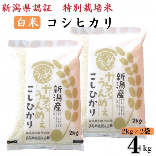 【令和7年産米】コシヒカリ 白米 4kg（2kg×2袋） ヤタらうんめぇ お米 新潟県産 小分け 水田環境鑑定士在籍[Y0198]