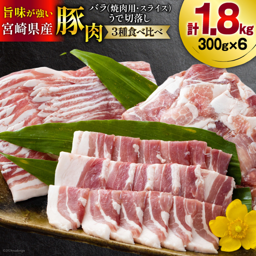豚肉 豚バラ 焼肉用 スライス ウデ 切落し 食べ比べ セット 各300g×2 合計1.8kg