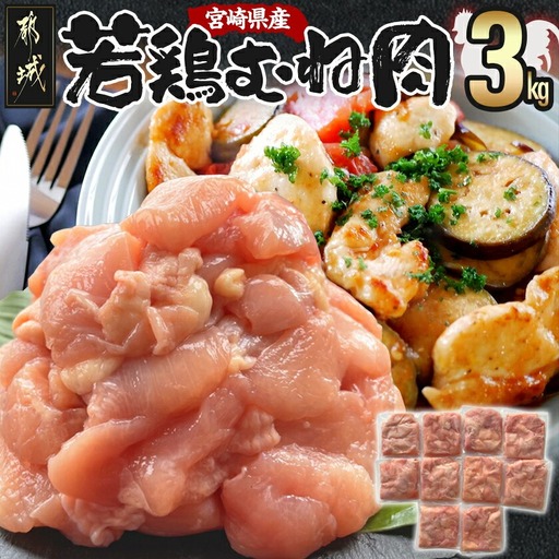 宮崎県産若鶏むね肉切身3kg〔AA-9228〕_(都城市) 宮崎県産鶏 むね肉切身 300g×10パック 若鶏むね肉 やわらかくヘルシー カット済