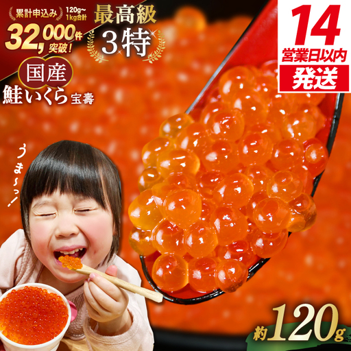 【14日以内に発送】【TVで紹介！】最高級3特 国産 味付 いくら 宝壽 醤油漬 120g×1 