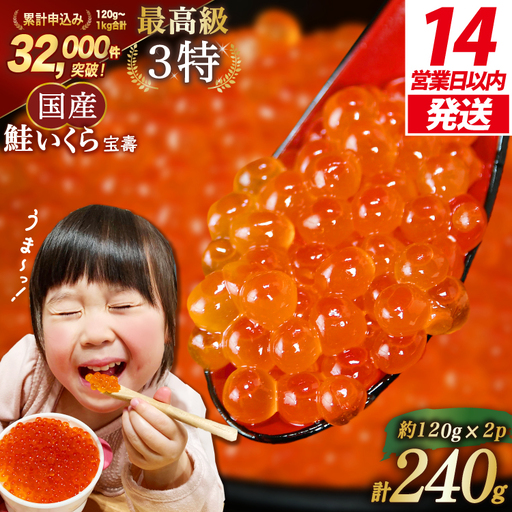 【14日以内に発送】最高級3特 国産 味付 いくら 宝壽 醤油漬 120g×2 イクラ 