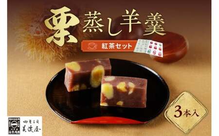 [ふるさと納税限定]栗蒸し羊羹3本入り・お茶セット