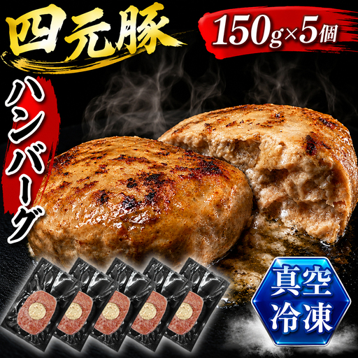 国産 四元豚 ハンバーグ 150g×5個| 小分け 真空パック 「ありすぽーく」