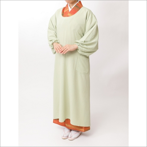 [割烹着]丹後ちりめん割ぽう着 グリーン フリーサイズ ポケット付 キッチン用品 エプロン 割烹着 かっぽうぎ ちりめん 料理 グリーン ふるさと 納税 キッチン用品 丹後ちりめん 縮緬 洗濯OK 撥水効果 国産 日本製 京都 送料無料