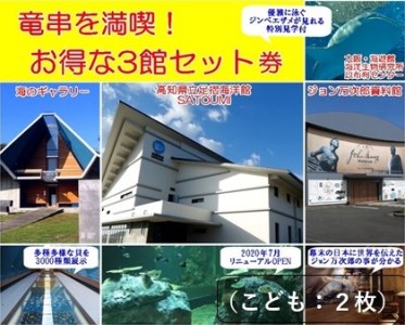 水族館・資料館・展示館 ぐるっと竜串 お得な3館入場券セット(小学生〜高校生までの子供2名用)[R00115]