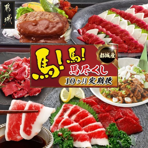 都城産馬!馬!馬尽くし定期便(10ヵ月)〔T80(10)-0101〕_(都城市) 定期便 馬刺しブロック ( ロース 赤身 タテガミ フタエゴ ) 馬ハンバーグ 馬生ハム 馬すじ煮込み 10ヵ月定期便
