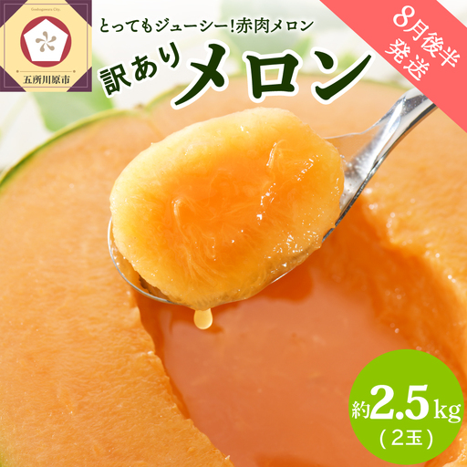 [8月後半発送] 赤肉 メロン [訳あり] 約2.5kg 2玉 青森県産 メロン