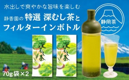 茶葉 特選 深蒸し茶 70g 2袋 フィルターイン ボトル付 国産 新茶 銘茶 ギフト 贈答 贈り物
