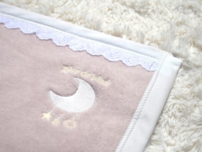 ベビー綿毛布 綿100% レース付刺繍入り ベージュピンク | ベビーブランケット ベビーブランケット N mkm100 [2452]