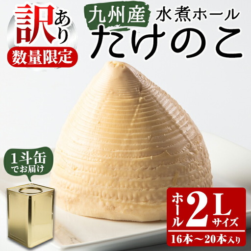 [ふるなび限定][訳あり・業務用]数量限定!1斗缶たけのこ水煮ホール2L(16本〜20本) 国産 九州産 鹿児島県産 筍 竹の子 水煮 簡易包装 酢豚 筑前煮 若竹煮 天ぷら チンジャオロース たけのこご飯 きんぴら[上野食品]akn008-21 FN-Limited-SP