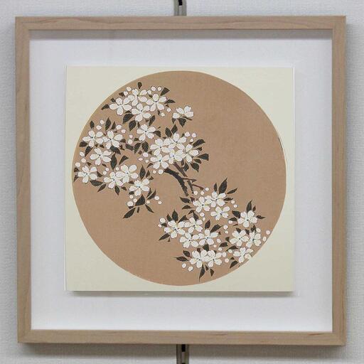 【芸艸堂】伊藤若冲 木版画　桜の花卉天井画パネル仕立て額装