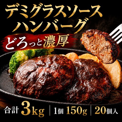 贅沢 デミグラスソース (有明海苔入り) ジューシー ハンバーグ 150g×20個