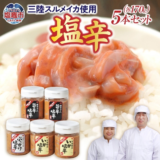 [イカ塩辛]三陸スルメイカ 塩辛5本セット