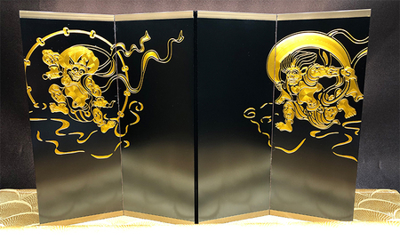 風神雷神図屏風（黒・金） 民芸品 工芸品 伝統技術 