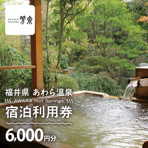 あわら温泉 宿泊利用券 6,000円分 ／ 宿泊券 利用券 旅館 ホテル チケット ペア 観光 旅行 源泉 大浴場 露天風呂 [aw013-b002]