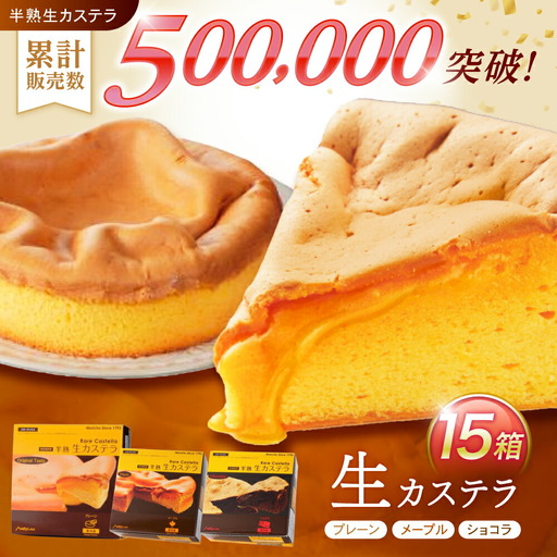半熟生カステラ3個(プレーン・メープル・ショコラ)×5セット / カステラ かすてら 卵 人気 長崎 / 諫早市 / 株式会社菓秀苑森長 [AHAG009]