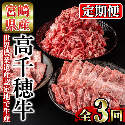 ＜定期便・3回(連続)＞高千穂牛・定期便(3ヶ月)【MT009】【JAみやざき 高千穂牛ミートセンター】