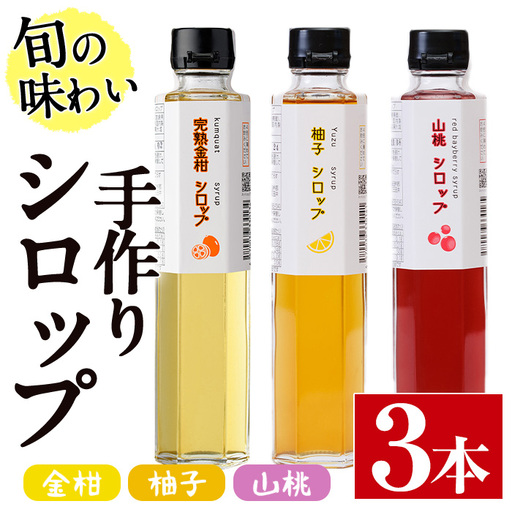 旬果工房てらすの手作りシロップ(柚子・山桃・金柑)(計3本)【TR001】【旬果工房てらす】