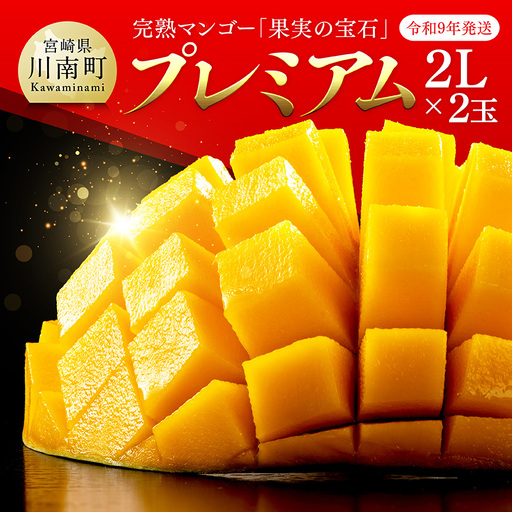 【令和9年発送】【宮崎県産完熟マンゴー】果実の宝石　プレミアム 2L×2玉 【 先行予約 数量限定 宮崎県産 九州産 川南町産 糖度15度以上 期間限定 】