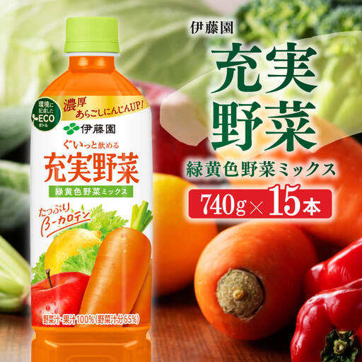 伊藤園 充実野菜 緑黄色野菜ミックス(PET) 740g×15本 ジュース 長期保存 備蓄