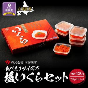 【北海道から贅沢品を発送】　食べきりサイズの塩いくらセット（70g×6パック）いくら ●