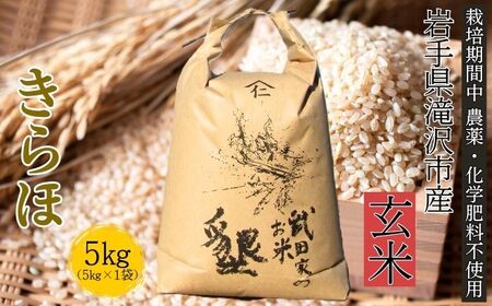 武田家のお米 墾 きらほ 玄米 5kg 農薬 化学肥料 :栽培期間中 不使用 [米農家 仁左ェ門]